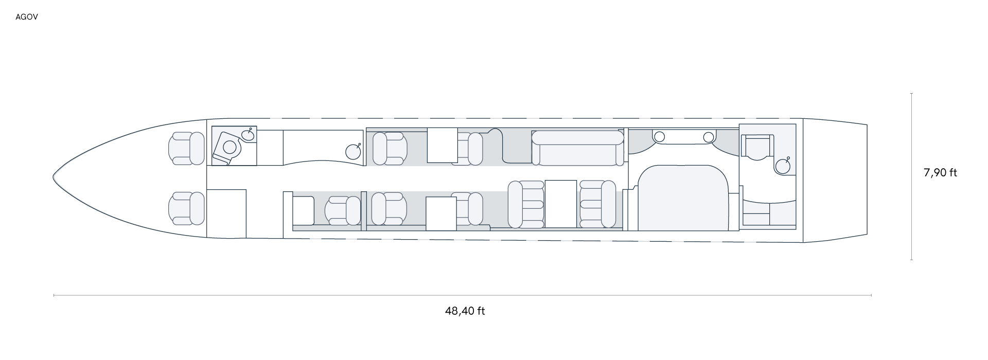 Grundriss eines BOMBARDIER Global Express XRS D-AGOV Privatjets